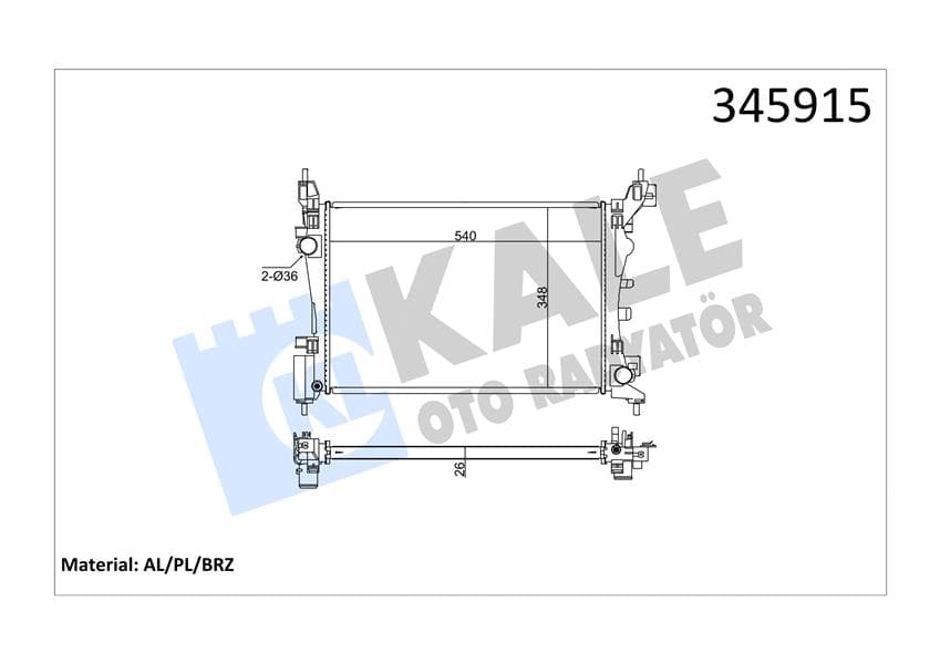 Su Radyatörü Fiat Punto-Fiorino-Qubo 1.2 1.4 1.4 16V 05 > MT Ac Nac Brazing 540x348x26
