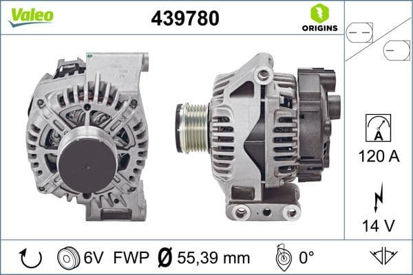 Alternator A115 14V 120A. Fca 500 C 07- Fiorino 07- Nemo 10- Bipper 10>