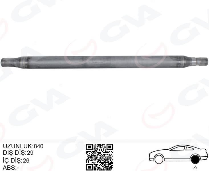 Aks Mili Arka Sol İnce Kisa 840mm Mercedes Sprinter B906 . VW Crafter 30-35-50 Z:26-29