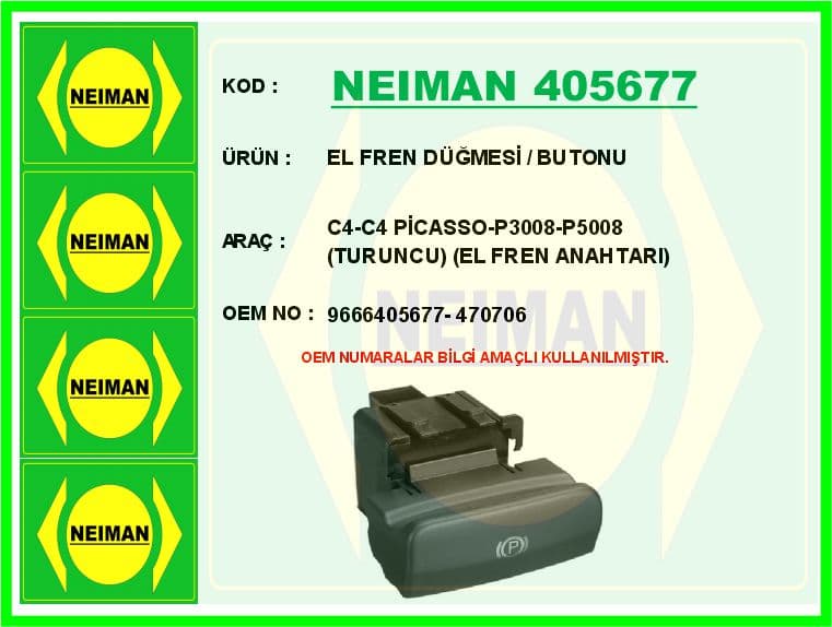 El Fren Düğmesi / Butonu C4-C4 Picasso-P3008-P5008 Turuncu El Fren Anahtarı