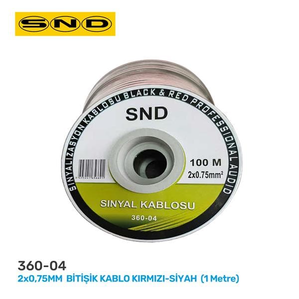 2X0.75MM Bitişik Kablo Kırmızı-Siyah 1 Metre