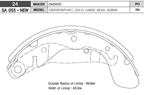 Arka Kampana Pabuç Balata Opel Corsa C / Vectra A / Astra F / Daewoo Nubira 1.6L 2.0L J100 97-05 / L Anos 1.5L 97-05 / Espero 1.5L 1.8L 2.0L 95-99 / Nexia 1.5L 95-97
