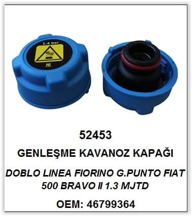 Genleşme Kavonoz Kapağı Orjinal Tip/oringli Mavi Palio-Albea-Siena-Doblo-Linea-Fiorino 1.4 Bar Fiat 500-Bravo
