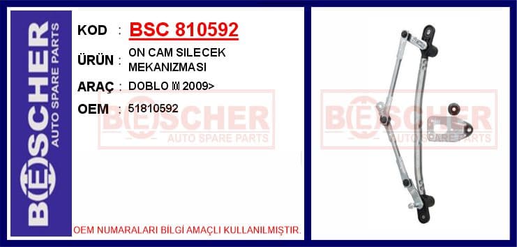 Ön Cam Silecek Mekanizmasi Fiat Doblo III 10> Motorsuz