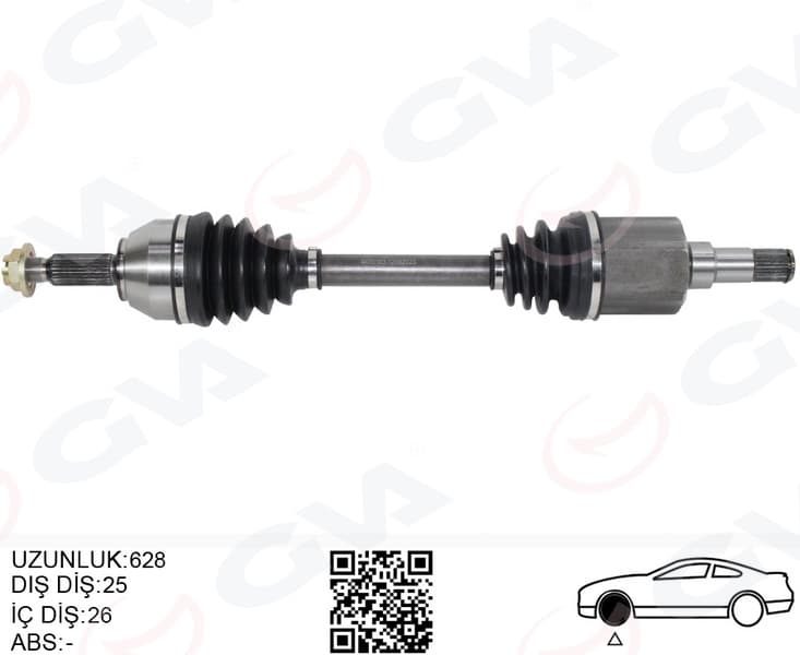 Ön Aks Komple Sol Transit Connect 1.8 TDCi 02>14 75 -90-110PS 628mm