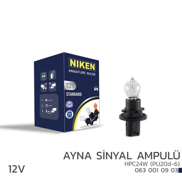 Niken 12V HPC24W Ayna Sinyal Ampulü PU20d-6 10LU