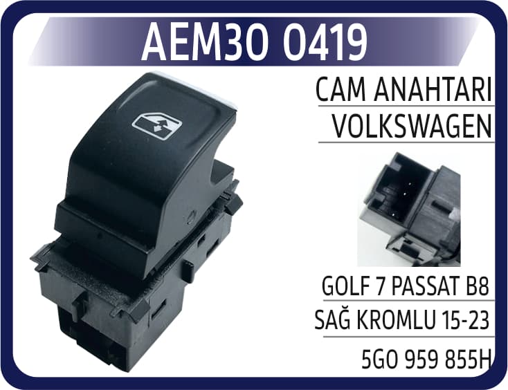 Cam Anahtarı VW Golf 7 Passat B8 Sağ Kromlu 15-23