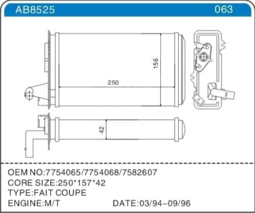 Kalorifer Radyatörü Fiat Tempra 95>01 Tipo 95>01 Alfa Romeo 145 95>01 146 94>01 155 92>97