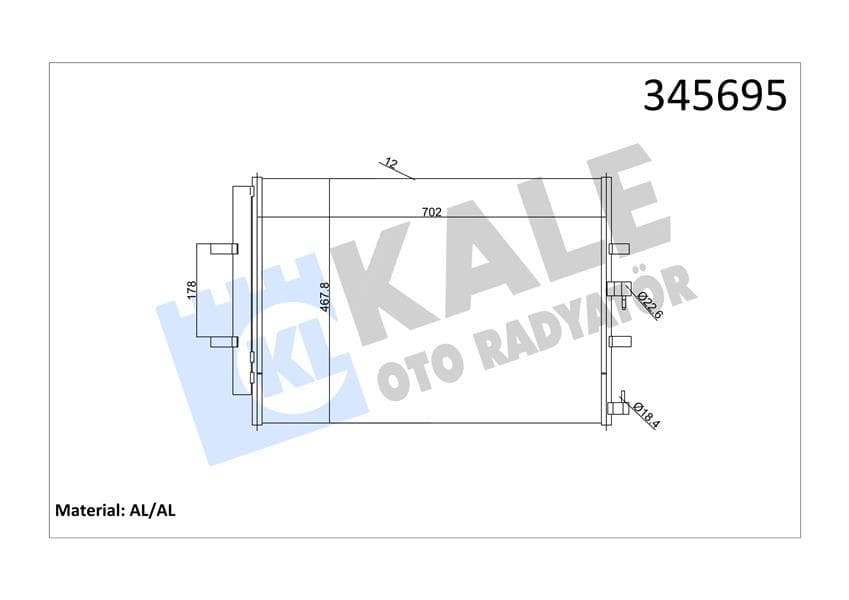 Klima Radyatörü Kondenseri Transit Custom V362 12> Transit V363 14> 2.2 TDCi 717x467 Al Al