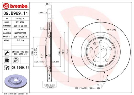 Arka Fren Aynasi Touareg 3.0TDI 17> A4-A5 1.8 TFSI-2.0 TDI 08> A6 2.0 TFSI-2.8 Fsi 11> 330x22x5xHVLI 986479750-986479C86-DF6175S