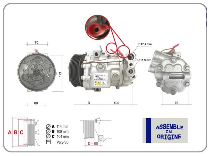 Klima Kompresörü Sifir Ürün Fiat Doblo 10> Fiorino 07>GRANDE Punto 05>13 Linea 07> Corsa D 06>14 P Eugeot Bipper Citroen Nemo Alfa Mito 09>18 1.3 MTJ 1.7 Cdti 12V 6 Kanal 110MM