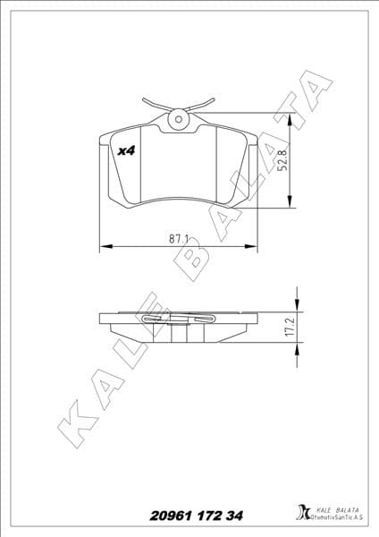 Arka Balata Fluence-Megane II-III-P207-P308-P307-Partner-Berlingo-C2-C3-C4-Crossland- Bora-Passat 97 >Golf IV-V-Polo 87x52.9x17