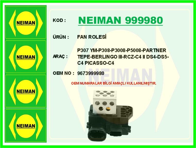Fan Rolesi P307 YM-P308-P3008-P5008-Partner Tepe-Berlingo III-RCZ-C4 II DS4-DS5-C4 Picasso-C4