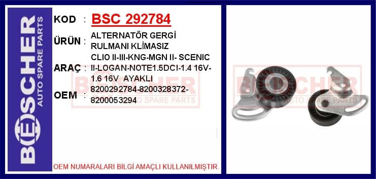 Alternatör Gergi Rulmanı Klimasiz Clio II-III-KNG-MGN II- Scenic II-Logan-NOTE1.5DCI-1.4 16V-1.6 16