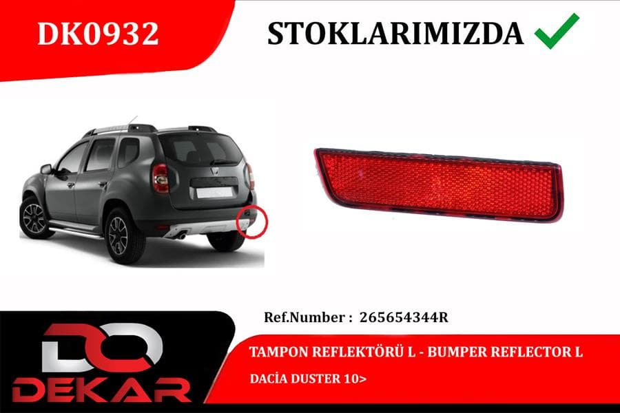 Arka Tampon Reflektörü Sol Dacia Duster 10> Logan MCV 08>