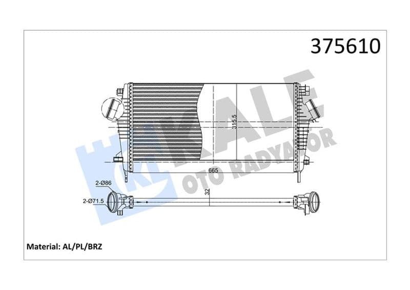 Turbo Radyatörü İntercooler Opel İnsignia A 1.6 Cdti 15> B16DTH B16DTJ Brazing 665X315.5X32 Otomatik
