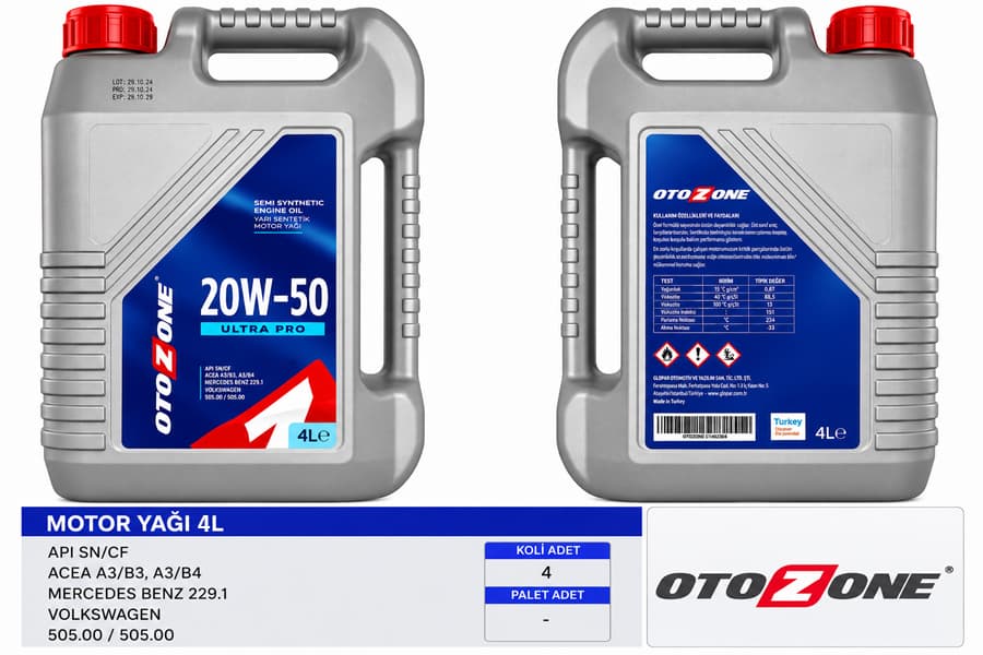 Motor Yağı 20W50 4 LT Ultra Yari Sentetik Mineral Api SL/CF