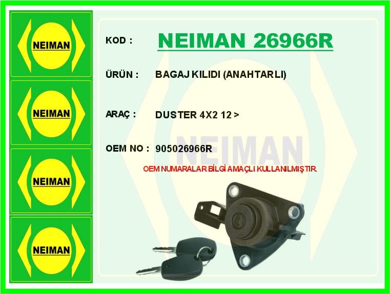 Bagaj Kilidi Anahtarli Duster 4X2 12 >