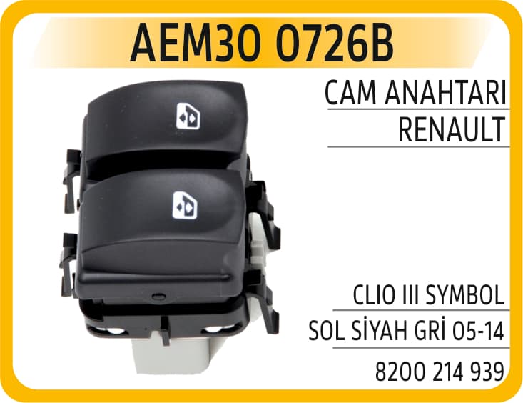 Cam Anahtarı Renault Clio III Symbol Sol Siyah Gri