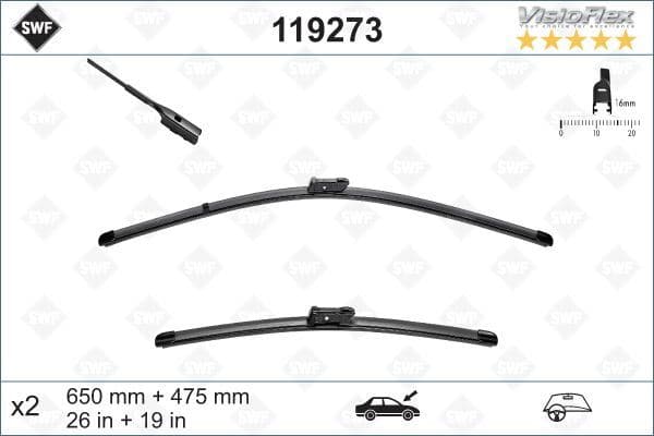 Silecek Ön 650 MM / 475 MM Tesla Model Y 5YJY 2019> Model 3 5YJ3 2018> VW Passat B8 T-Roc Arteon