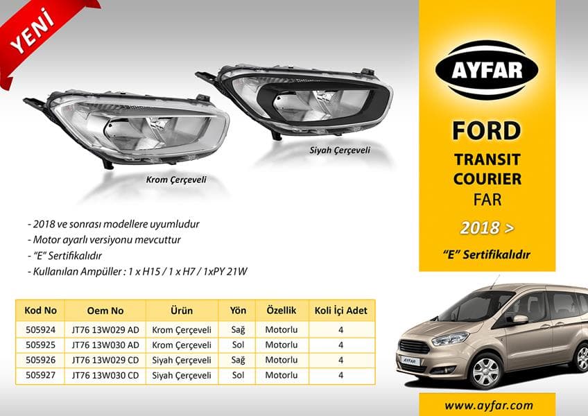 Far Sol Siyah Çerçeveli Ford Transit Courier 18 >