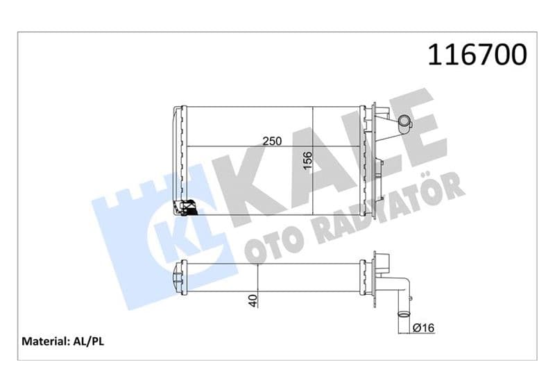 Kalorifer Radyatörü Fiat Tempra 95>01 Tipo 95>01 Alfa Romeo 145 95>01 146 94>01 155 92>97 250x158x42 2 Sira Al PL Sistem