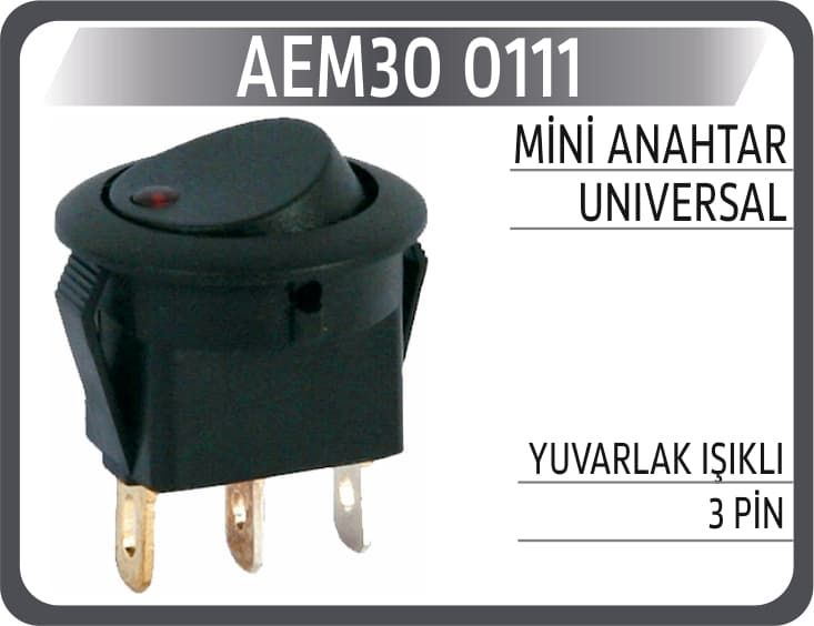 Mini Anahtar Universal Yuvarlak İşikli 3 Pin