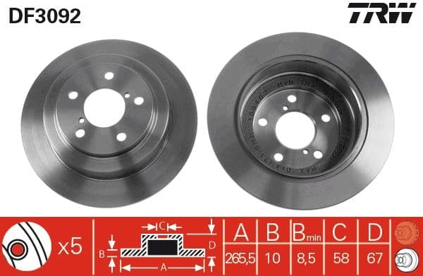 Arka Fren Diski Dolu Tip Subaru İmpreza 2.0L EJ20 GC8 Kasa 96-00 / Forester 2.0L EJ20 SF Kasa 98-> / Legacy 2.0L EJ20 94-98 266 Çap X 5 Bijon - Takım Disk Fiyatıdır