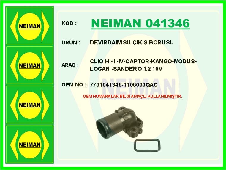 Devirdaim Su Çikiş Borusu Clio I-II-III-IV-Captor-Kango-Modus-Logan -Sandero 1.2 16V