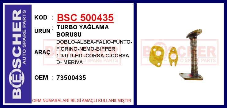 Turbo Yağlama Borusu Doblo-Albea-Palio-Punto-Fiorino-Nemo-Bipper 1.3JTD-HDi-Corsa C-Corsa D- Meriva