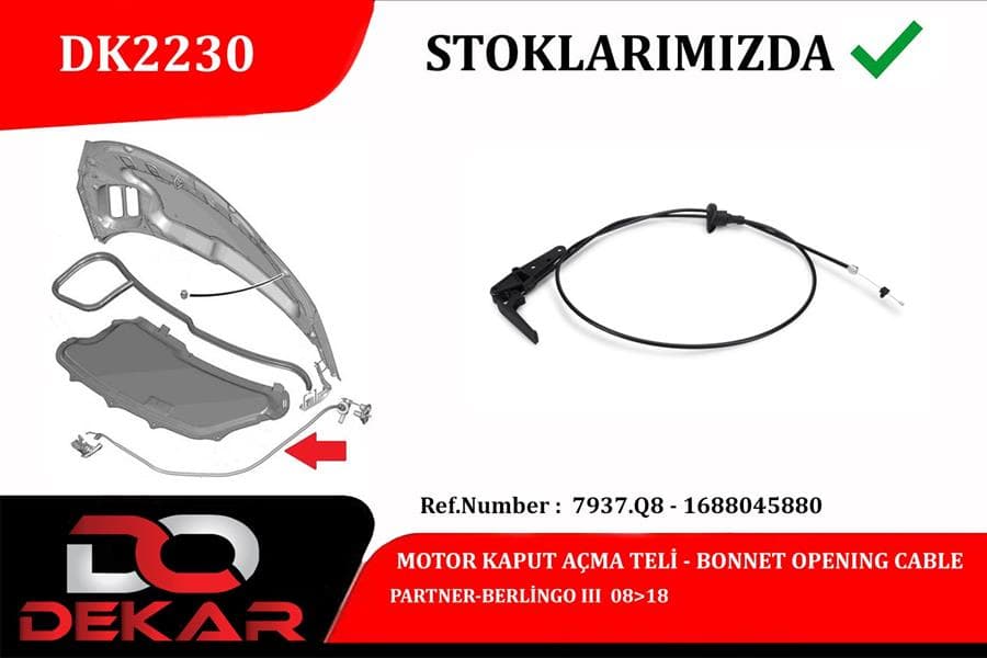 Motor Kaput Açma Teli Partner-Berlingo III 08>18