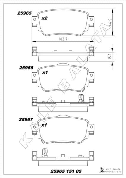 Arka Fren Balata Renault Kadjar 15> Koleos II 18> / Nissan Qashqai 1.6L dCi R9M Dizel 11-> / X-Trail 1.6L dCi T32 12->