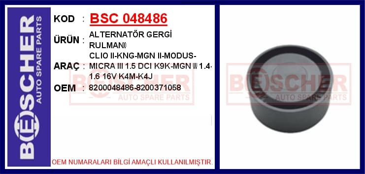 Alternatör Gergi Rulmanı Clio II-KNG-MGN II-Modus-Micra III 1.5 dCi K9K-MGN II 1.4-1.6 16V K4M-K4J