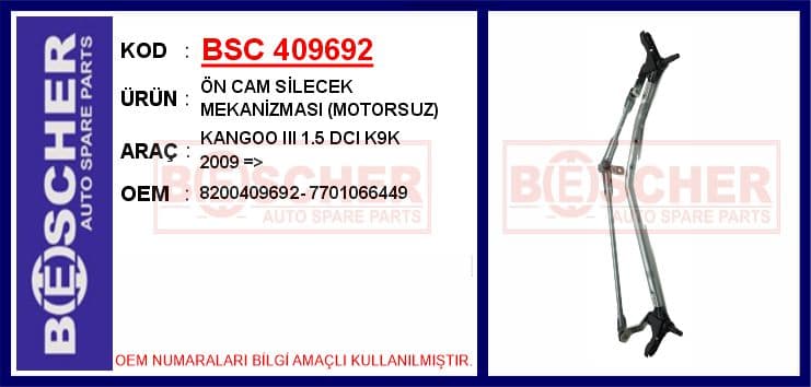 Ön Cam Silecek Mekanizmasi Motorsuz Kangoo III 1.5 dCi K9K 2009 >