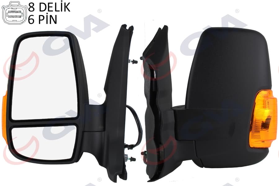 Diş Dikiz Aynasi Sol Transit V363 14> Kisa Kol -Katlanmaz E Lektrikli İsitmali Sarı Sinyalli Desenli Konveks 6 Fiş VM-6329NEHL