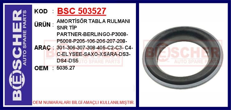 Amortisör Üst Rulmanı P208-P2008-P301-C-Elysee 12 > C3 II-C3 Picasso-DS3 10 >