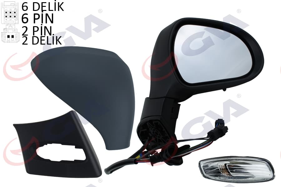 Diş Dikiz Aynasi Sağ 308 07>ELEKTRİKLİ İsitmali Sinyalli Astarli Konvenks VM-6308EHPL
