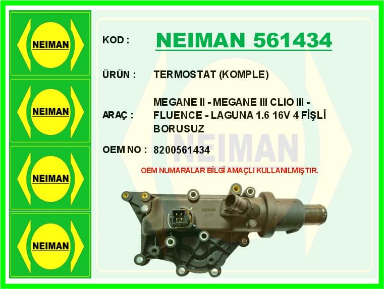 Termostat 89 C 4 Fiş Müşürlü Megane II 02>08 Megane III 09>16 Fluence 09>16 Laguna II 01>07 Lagun A III 07>14 Clio III 05> 1.2 D4F 1.4 K4J 1.6 K4M