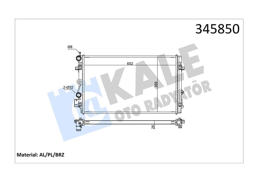 Radyatör A1-İbiza V-Polo 1.2-1.4-1.6 09 > Mek 652x398x26 Al/pl/brz