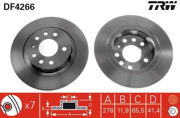 Arka Fren Aynasi Vectra C 02> Signum 03> Saab 9.3 02> Croma 05> 278x12x5DL Dolu
