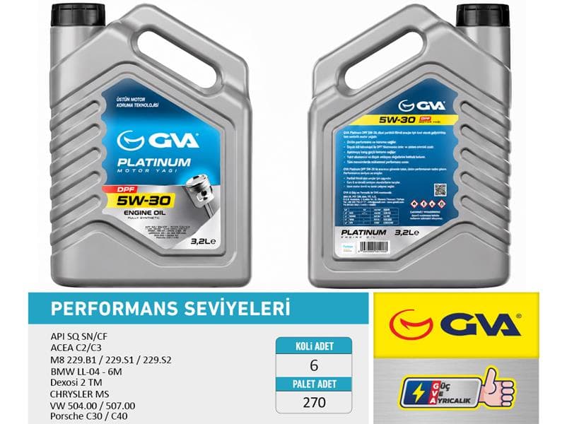 Motor Yağı 5W30 3.2 LT Platinum Partiküllü-DPF Tam Sentetik Api SQ SN/CF
