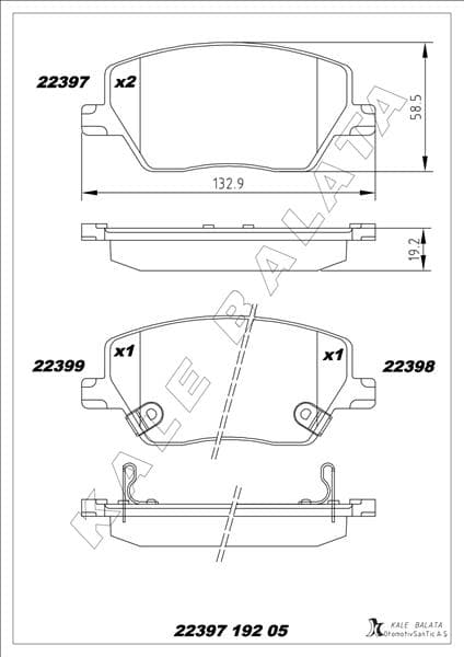 Ön Balata Fiat Egea 16> 1.0 1.3 MTJ 1.4 1.6 1.6D K:19 MM G:133 MM Y:58.5 MM Küçük Tip