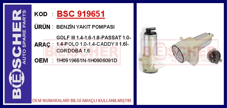 Benzin Yakıt Pompası Golf III 1.4-1.6-1.8-Passat 1.0-1.4-Polo 1.0-1.4-Caddy II 1.6İ-Cordoba 1.6