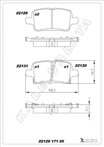Arka Fren Balatası Opel Astra K 1.0-1.4-1.4T-1.6T-1.6 Cdti 16>22 106.5x46.3x16.6