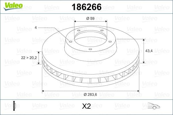 Ön Fren Aynasi Fiat Doblo 05>IDEA 04>LINEA 09> Fiorino 09> Bravo 01>STILO 01> 284x22x 4 Delik Hav Ali