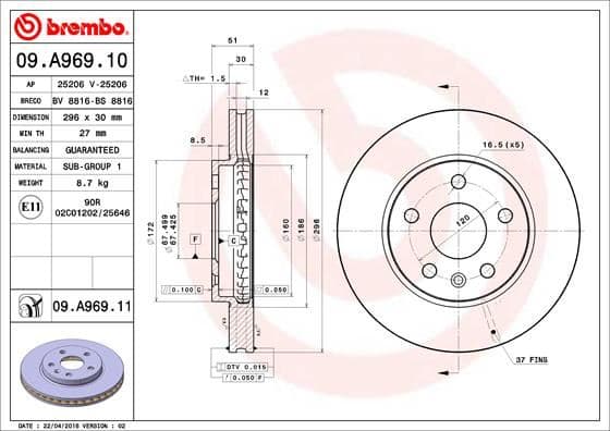 Ön Fren Aynasi İnsignia A 08> Saab 9-5 YS3G 10> 16 Jant 296x30x5DLxHAVALI 13501307-569063