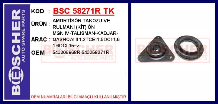 Amortisör Takozu Ve Rulmanı Kit Ön MGN IV-Talisman-Kadjar-Qashqai II 1.2TCE-1.5DCI-1.6-1.6DCI 15 >