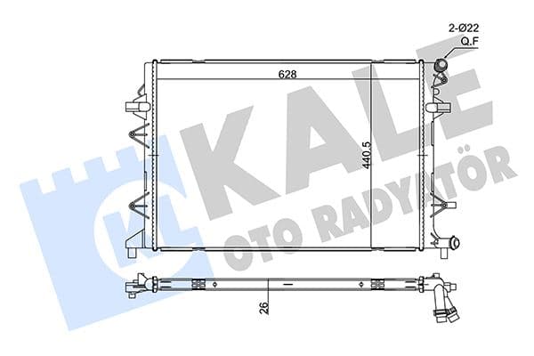 Ara Soğutucu Radyatör Yeti-Beetle-Caddy IV-Golf VI-Jetta IV-Scirocco LT Radyatör Al/brz 628X440.5X26
