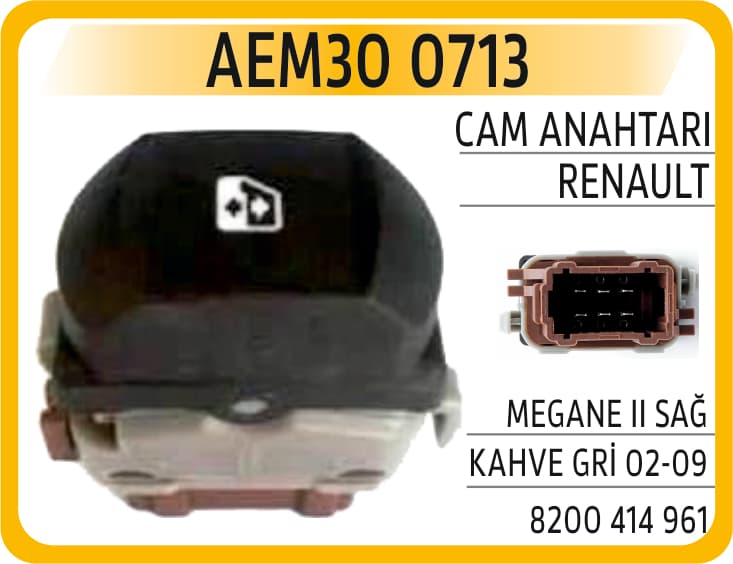 Cam Kaldirma Anahtarı Megane II Ön Sağ 6 Pin Tekli Gri Kahve