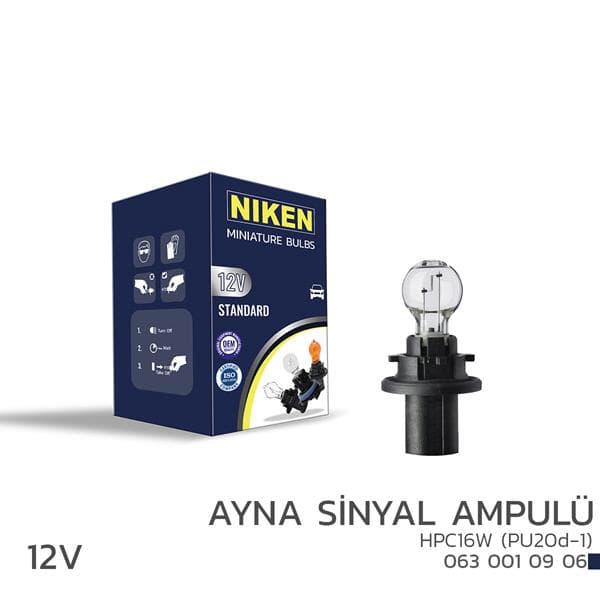 Niken 12V HPC16W Ayna Sinyal Ampulü PU20d-1 10LU